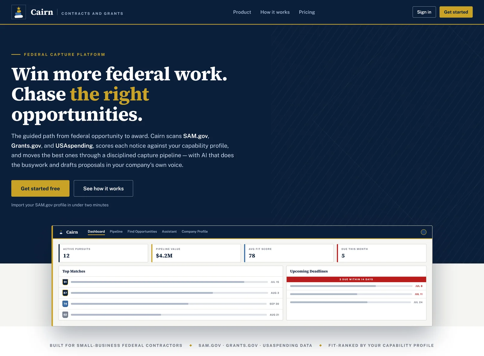 Cairn Federal capture platform landing page